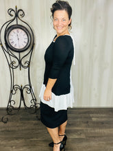 Black & Ivory Ruffle & Bow Colorblock Tunic Blouse