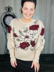 Julia Fashion Sweater- Burgundy Floral