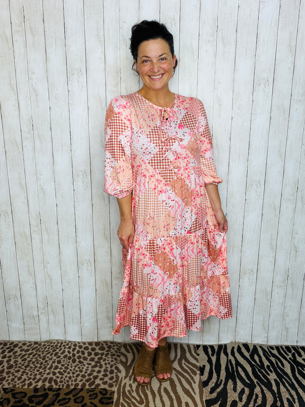 tiered boho dress Cassie Marie Style Dress-Peach Patchwork 3XL One size fit US Color:Pale Pink (6) Pink Gradient Floral Chiffon prom queen gown