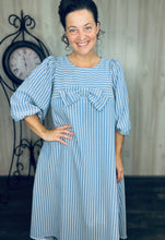 Mandy Pinstripe & Bow Dress- Chambray