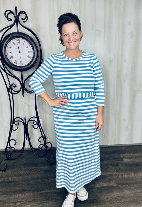 Ribbed Lounge Dress- Denim & Ivory