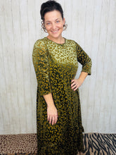 Kayla Ruffled Burnout Velvet Dress-Olive Leopard