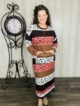 Sophia Sweatshirt Dress-Coral & Brown Leopard