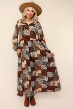 Kaylee Collared Animal Print Patchwork Dress