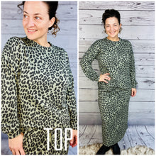 Candice Ribbed Top- Olive Animal Print