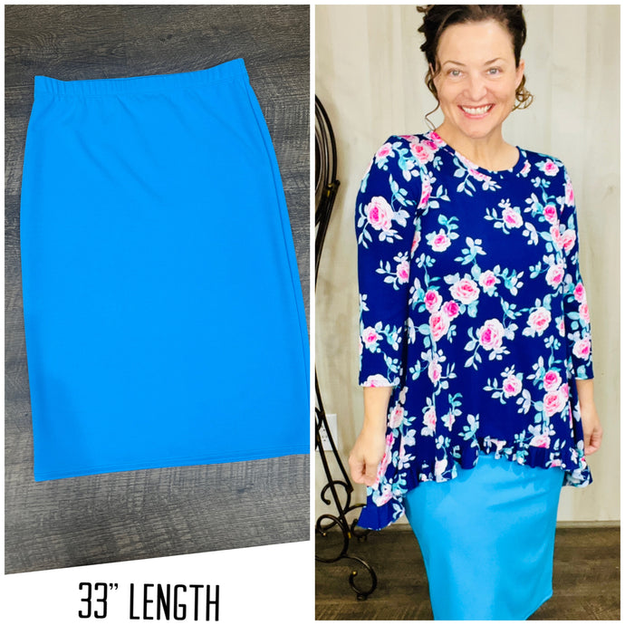 Miss Amy Thicker Fabric Pencil Skirt- (Regular & Plus) -Turquoise (33