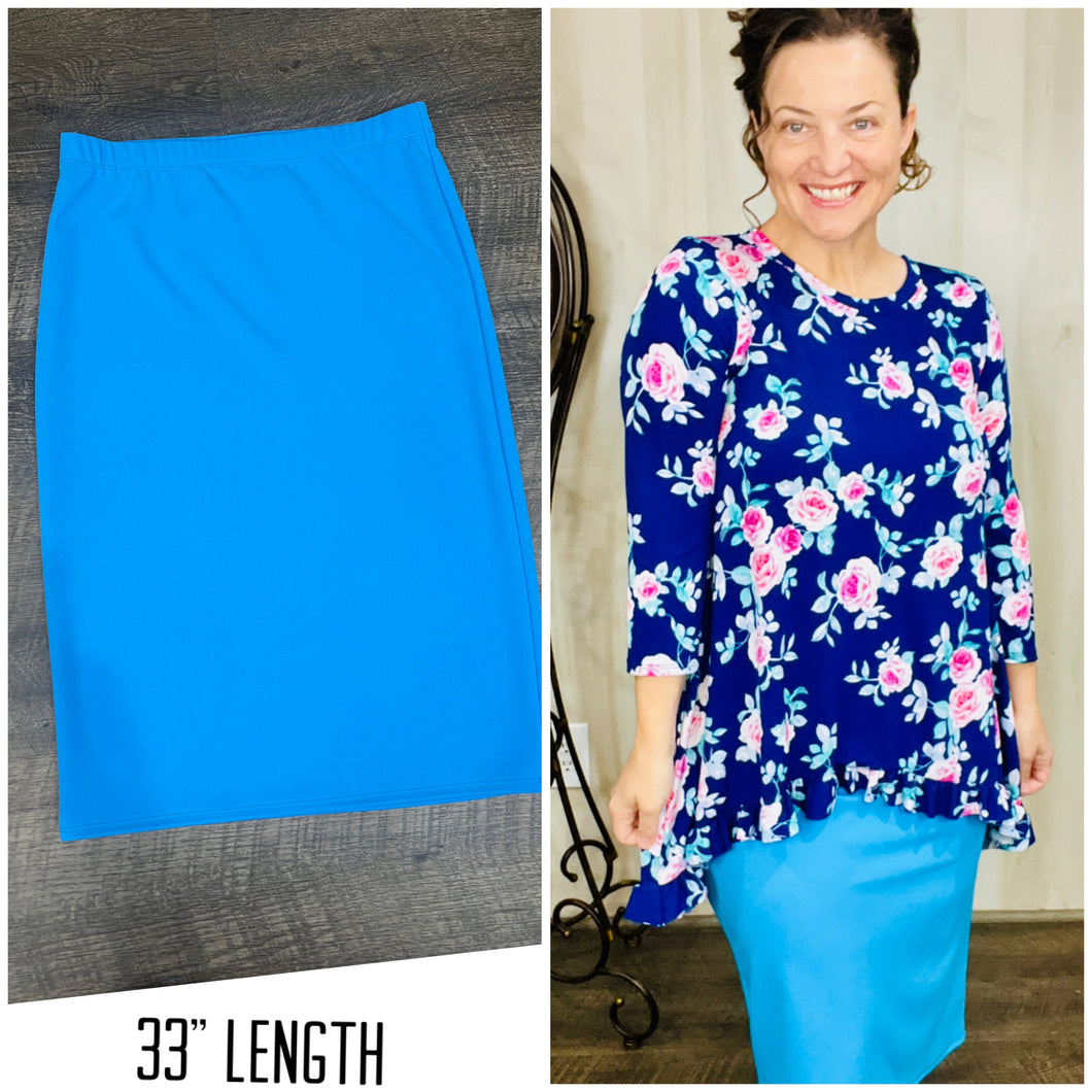 Miss Amy Thicker Fabric Pencil Skirt- (Regular & Plus) -Turquoise (33