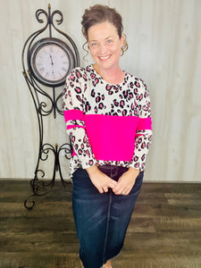 Marissa Animal Print Top- Hot Pink