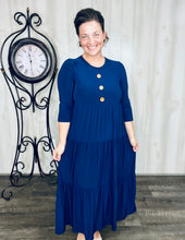 Tonya & Wood Button Dress- Navy