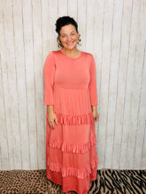 Misty Ruffle Tiered Dress-Coral