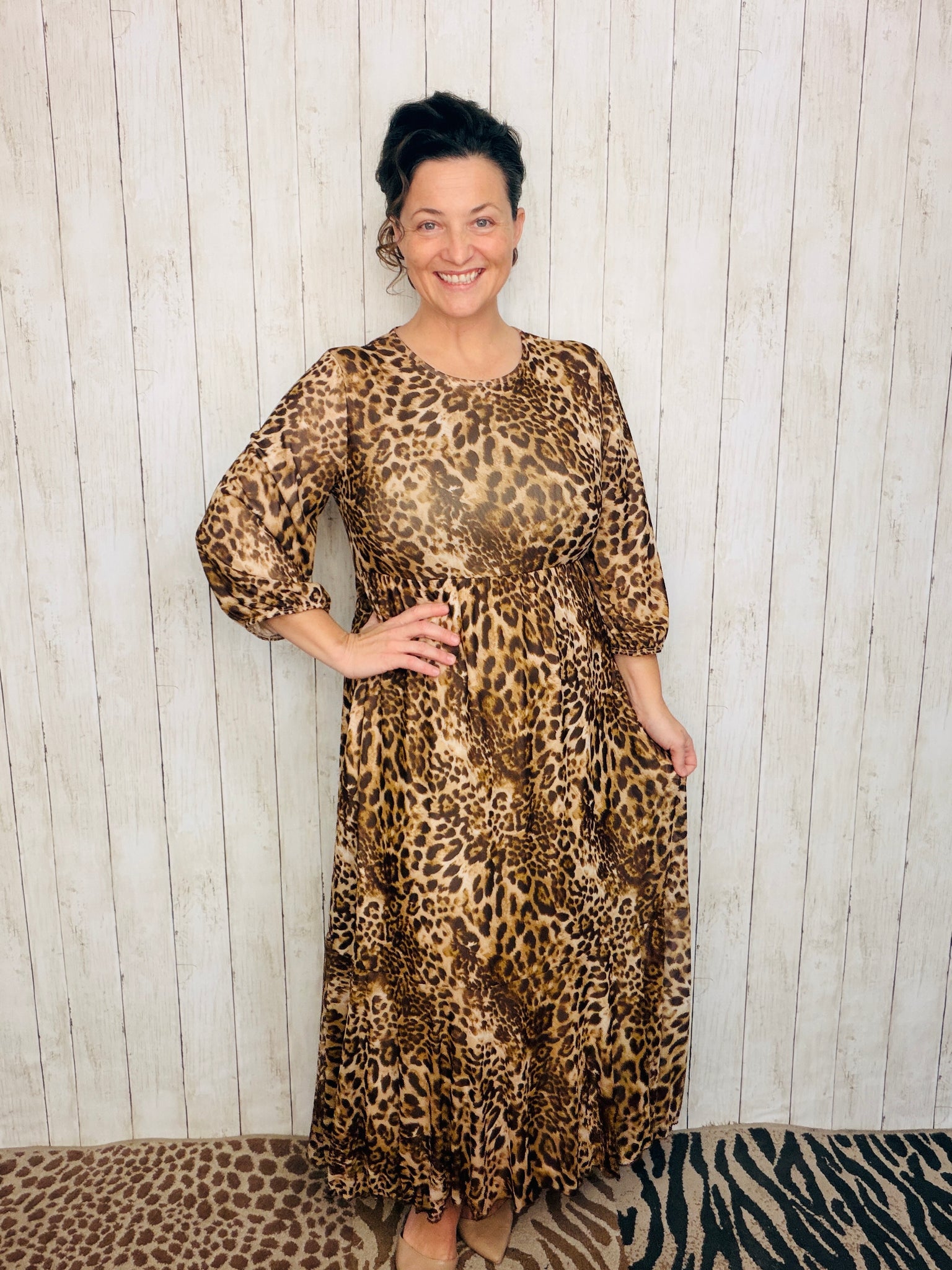 Leopard Print Mesh Overlay Dress 3XL