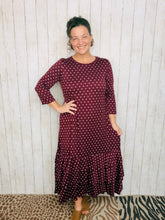 Burgundy & Pink Polkadot Dreams Ruffle Hem Dress