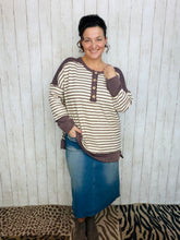 Harper Ribbed Knit Striped Top- Cream & Brown