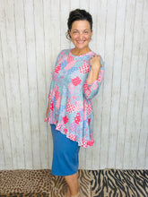 Samantha Ruffle High Low Tunic-Pink & Periwinkle Patchwork
