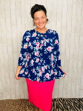 Jordan Tiered Tunic Top- Blue Roses
