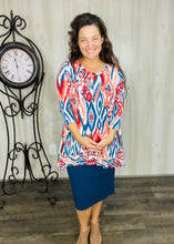 Samantha Ruffle High Low Tunic-Teal & Rust