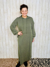 Cozy On Up Ribbed Lounge Dress- Olive