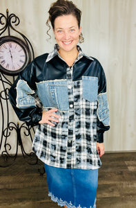 Pleather & Denim Shacket
