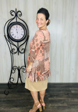 Samantha Ruffle High Low Tunic-Peach & Brown Floral