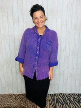Mineral Washed Button Front Top- Violet