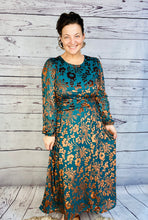 Teal & Floral Burnout Velvet Dress