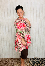 Cynthia Ruffle High Low Tunic-Leopard & Pink Floral
