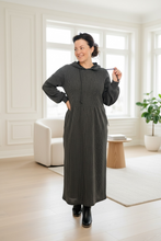 Cozy On Up Ribbed Lounge Dress- Charcoal Black