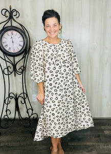 Mandy Animal Print & Bow Dress- Beige