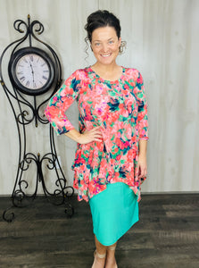 Floral & Coral Sharkbite Tunic