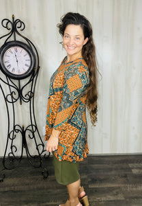 Samantha Ruffle High Low Tunic-Rust & Olive