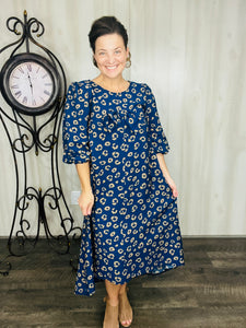 Mandy Animal Print & Bow Dress- Navy