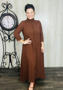 Jaqueline Vintage & Textured Dress- Chocolate Brown