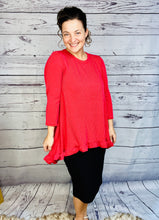 Samantha Ruffle High Low Tunic-Ribbed Red