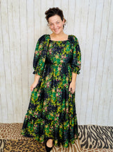 Lovely In Black & Floral- Modest Square Neckline Dress