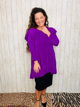 Purple Bodre Tunic- Ruffle Sleeves