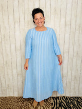 Hannah Square Neck Textured Midi Dress- Powder Blue