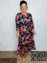Brenda Navy & Paisley With Ruffle Dress