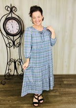 Cassie Marie Tiered Boho Style Dress-Purple & Ivory Plaid