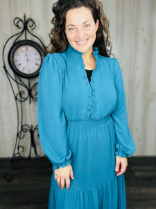 Nicole Smocked Waist Dress- Teal