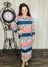 Sophia Sweatshirt Dress-Denim & Pink Leopard