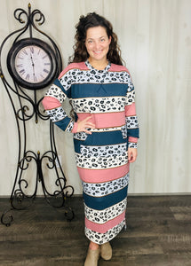 Sophia Sweatshirt Dress-Denim & Pink Leopard