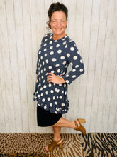 Samantha Ruffle High Low Tunic-Navy Polkadot