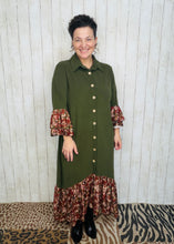 Cammie Button Front Dress- Olive & Floral