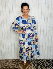 Cassie Marie Tiered Boho Style Dress-Navy Patchwork
