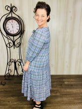 Cassie Marie Tiered Boho Style Dress-Purple & Ivory Plaid