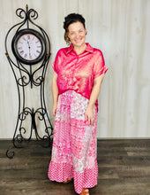 Metallic Short Sleeve Buttons Shirt-Pink or Rose Red