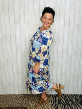 Cassie Marie Tiered Boho Style Dress-Navy Patchwork