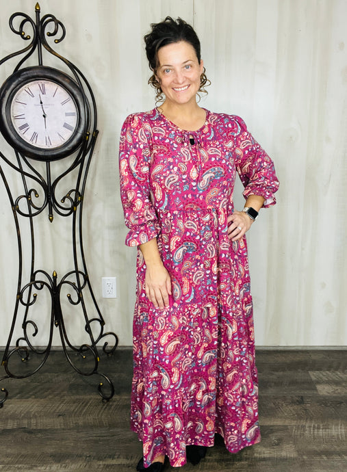 Connie Soft Paisley Dress-Dark Burgundy