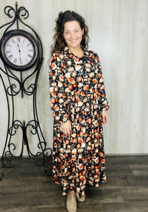 Kaylee Collared Black & Floral Dress