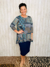 Samantha Ruffle High Low Tunic-Blue Patchwork & Floral